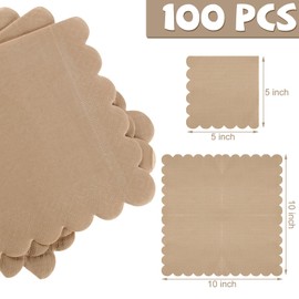 100 Servilletas de Cóctel Festoneadas Servilletas de Papel Grueso Servilletas Desechables para Fiestas Servilletas para Bebidas para Boda Cena Suministros Cumpleaños, 5 x 5 Pulgadas (Marrón Claro)