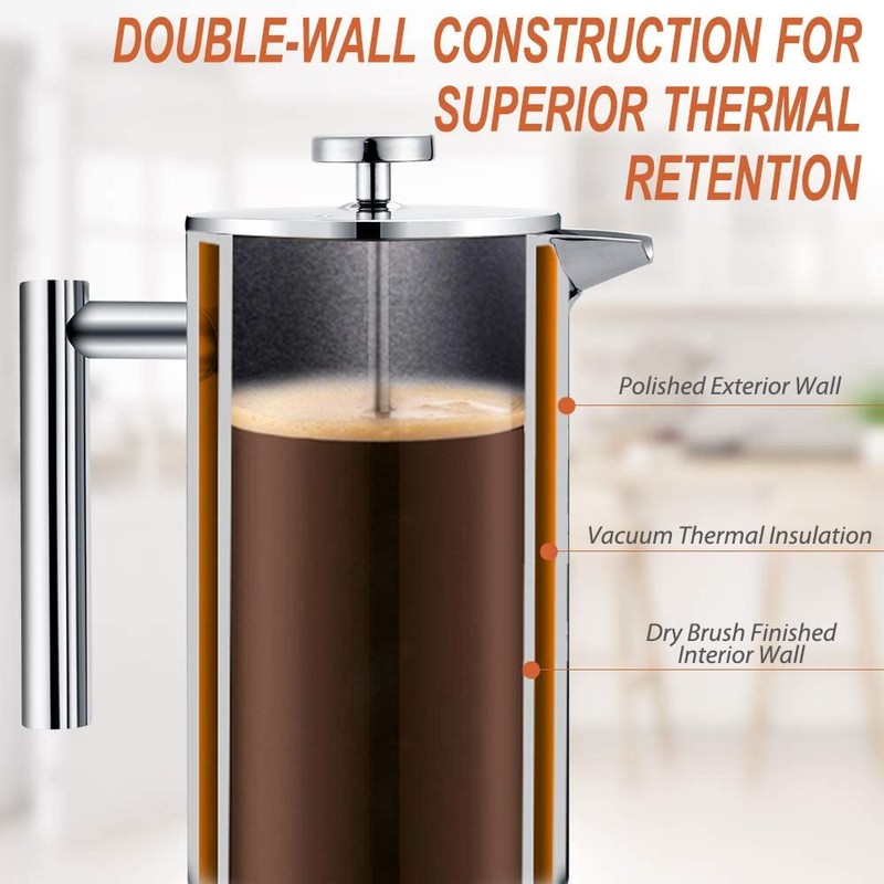 MaxMiuly 4 Cup Cafetiere Stainless Steel Double Wall French Press