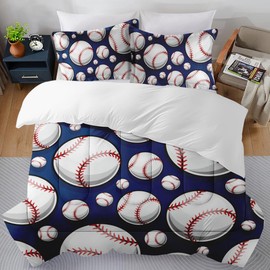 Ssddyes Queen Size Comforter Set, Cool American Baseball Softball Theme, Bedding Decor Fantasy USA 3D Sport Ball Play Game Abstract for Kids and Adults, Soft Cozy Bedroom Bed Set with 2 Pillowcases