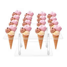 16 Holes Acrylic Ice Cream Cone Holder Cupcake Stand - Great for Birthday Parties and Celebrations,Hole Diameter of 1.5 Inches