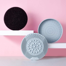 Jessup Makeup Brush Cleaning Mat with Color Removal Sponge, 2 in 1 Silicone Makeup Brush Cleaner (Sachet Pink)