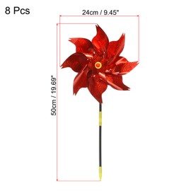 PATIKIL Bird Reflective Pinwheels with Stakes, 8 Pack 20x9 Bird Devices Deterrent Sparkly Pin Wheel to Scare Bird Away for Outdoor Yard Garden Farm, Red
