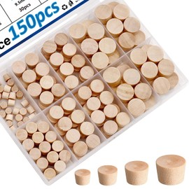 smseace 150Pcs 4-Sizes Wood Plugs 3/16" 5/16"，3/8"，1/2" Wooden Hole Plugs for Holes in Furniture/Table and Chair Legs/Cabinet Reserved Holes/Outdoor Equipment Wood Plugs Assortment Kit
