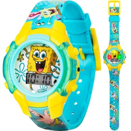 Accutime Nickelodeon Spongebob Squarepants Kids LCD Watch with LED Lights - Colorful Character Strap, Interactive Flashing Display, Comes in Collectible Tin Box