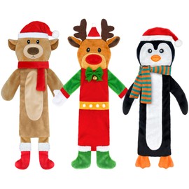 Yoochee 3 Pack Christmas Squeaky Dog Toys, Plush No Stuffing Toy for Dog Puppy, Durable Chew Bite Toys for Small Medium Large Dogs, Interactive Xmas Reindeer, Penguin, Bear for Aggressive Chewers