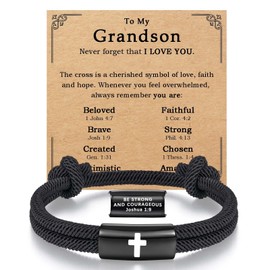 Grandson Gifts from Grandma, Cross Bracelet for Boys Men Teen Teenage Christian Religious Easter Basket Stuffers Baptism Confirmation Communion Christmas Stocking Stuffers Valentines Graduation Gifts