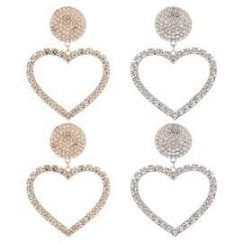 ANATTASOUL 2 Pairs Heart Rhinestone Earrings for Women Heart Shaped Drop Earrings with Rhinestones Hoop Earrings with Crystal Heart for Party Prom Dating Women Stud Earrings Rhinestone Crystal Tassel