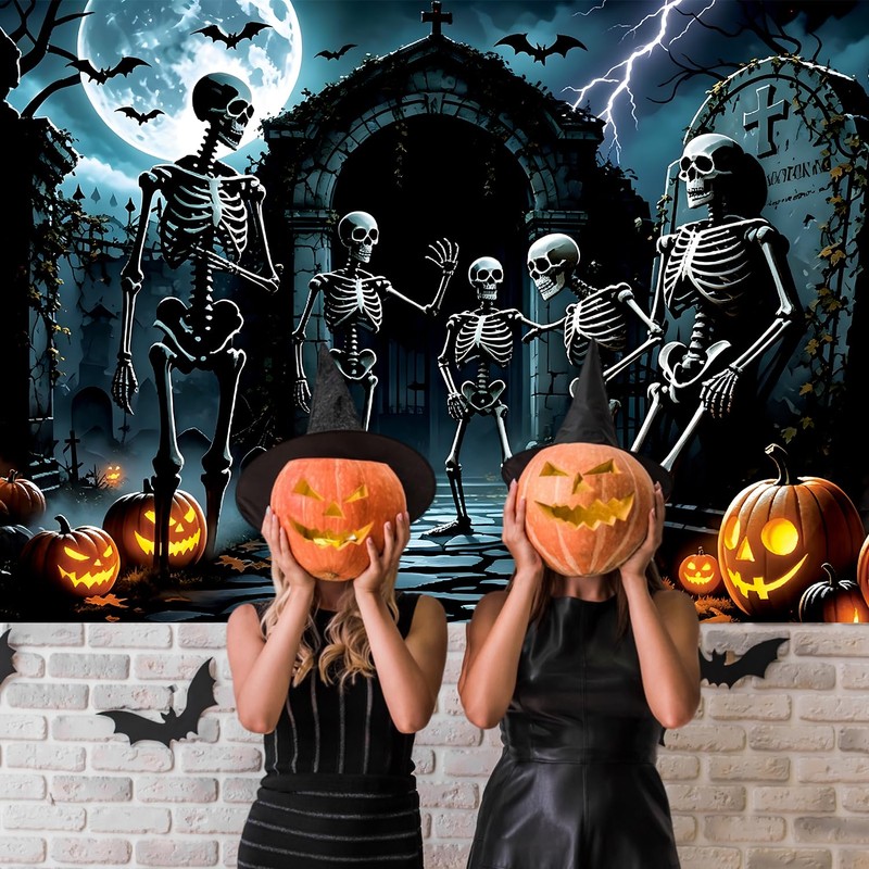 7 x 16 ft Halloween Garage Door Cover, Skull Garage