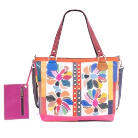 KUAJING Multicolored Floral Pattern Tote Handbags Leather Shoulder Crossbody Bags for Ladies Patchwork Colorful backpack, Multicoloured