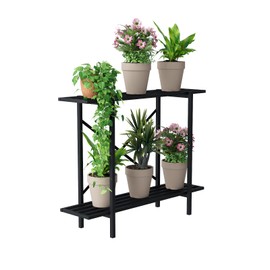 Zhongma 2 Tier Metal Sturdy Heavy Plant Stand, Narrow Plant Stand Indoor and Outdoor, L35.43 x W10.3 x H27.5 inch, 440 LBS Capacity & Heavy Duty Construction