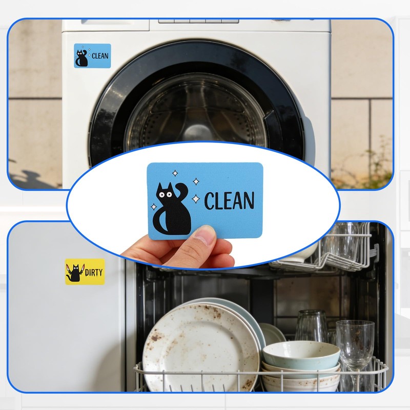 2pcs Double-Sided Black Cat Clean Dirty Dishwasher Magnet