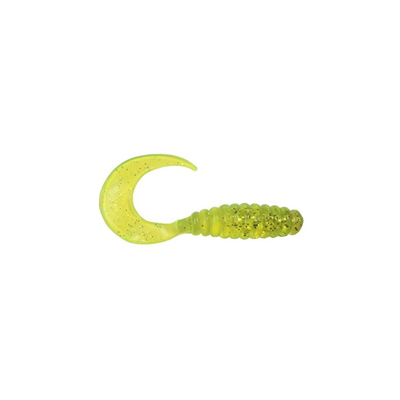 3" Twist Tail Grubs; Plastic Worms; 20 Pack; Chartreuse Glitter