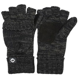 Funky Junque Fingerless Gloves for Men Convertible Winter Knitted Texting Mittens with Finger Holes Flap Suede Palm Grey/Black Mix