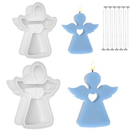 Molde de Silicona para Velas de Angel, 2 Pcs Moldes de Silicona para Jabones de Angel 3D con 12 Mechas, Aplicable a Cumpleaños, Baby Shower, Aniversario, Día de San Valentín (Ángel)