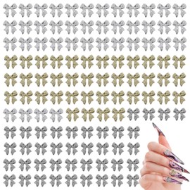Bow Nail Charms,120 PCS 3D Alloy Charms for Nail Art, 3 Styles Nail Bows, Cute Nail Decoration for Manicure Design DIY (Gold, Silver, Off-White)