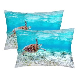 Sea Turtle Throw Pillow Cover Standard Size Set of 2 Coastal Ocean Nautical Lumbar Pillow Case Protector Decorative Queen Pillow Cases with Zipper Bed Cushion Covers for Bedroom,Sofa,20"x30",Aqua Blue