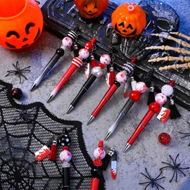 Teling 12 Pcs Beadable Pens Plastic Black Ink Ballpoint Pen with Assorted Spacer Beads Silicone Beads and Tassels and 12 Pcs Lobster Clasps for Office School DIY (Horrible)