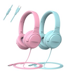 INFURTURE 2 Packs Kids USB C Headphones for School,Type C Kids Headphones,Wired Boys Girls Headphones with Safe Limiter 94dB,HD Stereo Sound,Foldable On/Over Ear Headphones for/Tablet/School/Travel