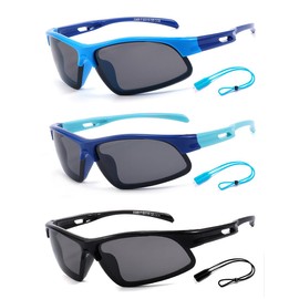 Kids Sunglasses Unbreakable Sports Polarized Sun Glasses for Boys & Girls, UV Protection for Cycling, Running, Outdoor Activities Age 3-12 (Black+Darkblue/Lightblue+Blue/Darkblue)
