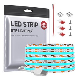 BTF-LIGHTING FCOB COB LED Tape Light USB Light High Density Flexible LED Tape Light 1M 320LEDs/m Ice Blue Light 8mm Width Strip Light DC5V USB 6W/m Dimmable Transformable Cuttable Bedroom Kitchen Home