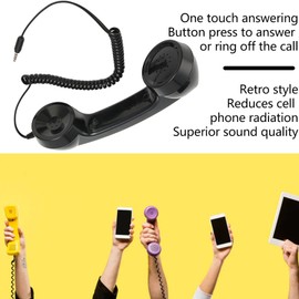 Retro Telephone Handset, Radiation Proof 3.5mm Cell Phone Receiver Mic Microphone Speaker Vintage Retro Telephone Headphone for Cellphone Smartphone Computers (Black)
