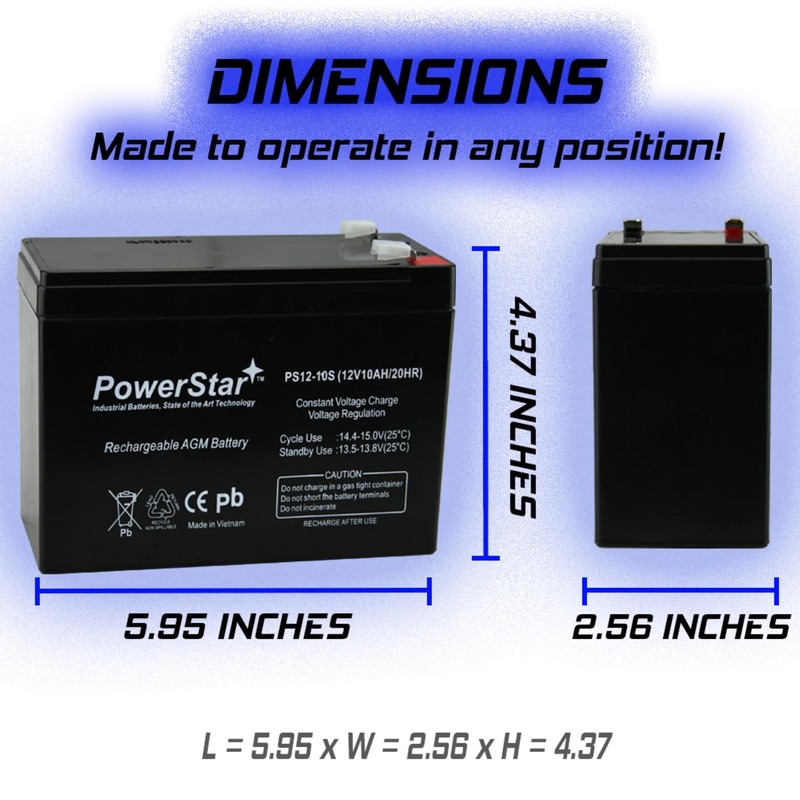 PowerStar 12V 10AH Scooter Battery for Lashout 24 Volt 400