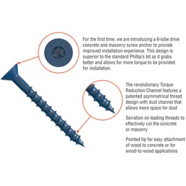 Simpson Strong-Tie TNT25134HC75 Titen Turbo — 1/4 in. x 1-3/4 in. Hex-Head Concrete and Masonry Screw, Blue (75-Qty)