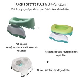 MULTIFUNCTIONAL POT: Travel Pot, Toilet Seat Reducer, House Pot with Flexible Refill and 10 Disposable Refills (Light Green) Potette Plus