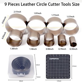 ZAPSIFOU 9 Pieces Leather Circle Cutter Tool Set, Hole Punch Tools with 15 20 25 30 35 40 45 50 55mm, High Carbon Steel Round Cutting Dies, Hole Punch Tool Kit for DIY Leather Crafts