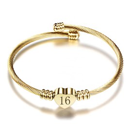 LSxAB Birthday Gift for Women Girls Gold Lucky Number 16 Birthday Bracelet Cuff Bangle Jewellery Gift