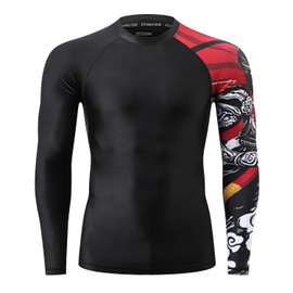 HUGE SPORTS Swimming Shirts for Men UPF 50+ Quick-Drying Compression Long Sleeve Men's Rash Guard, wukong