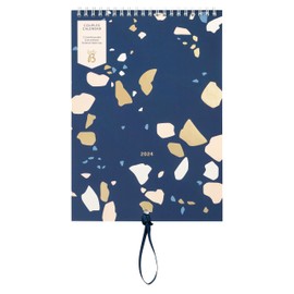Busy B - Wall Calendar for Couples from January to December 2024 - Terrazzo - Year Planner for Two with Columns, Monthly Pockets and Stickers