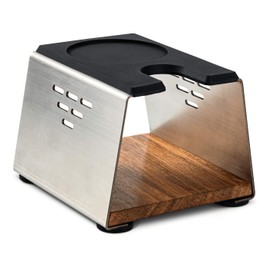 VIENESSO Tamper Station for the Barista – Elegant Pressing Station for the Portafilter (51-58 mm) Made of Stainless Steel and Wood | Tamping Station as Tamper Tray (All Sizes)