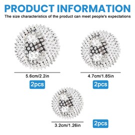 Sporgo 6 Pieces Magnetic Massage Ball: Hedgehog Ball Magnetic Acupressure Balls, Stress Ball Fingertips Diameter 32 mm, 47 mm, 56 mm, Acupressure Balls Set for Stress Relief or Massage