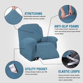 H.VERSAILTEX Super Stretch Recliner Cover Recliner Couch Covers Recliner Chair Cover Form Fitted Non Slip Reclining Slipcovers for Standard Large Recliner, Soft Thick (1 Pack, Dusty Blue)