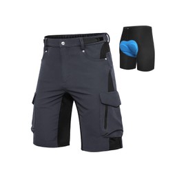Cycorld MTB Men’s Cycling Shorts - Quick-Drying MTB Shorts - Men’s Mountain Bike Shorts - Baggy Bike Shorts / Breathable Cycling Shorts with Adjustable Velcro Fasteners. (Neus Mtb Shorts) - Dark grey + pad, size: l