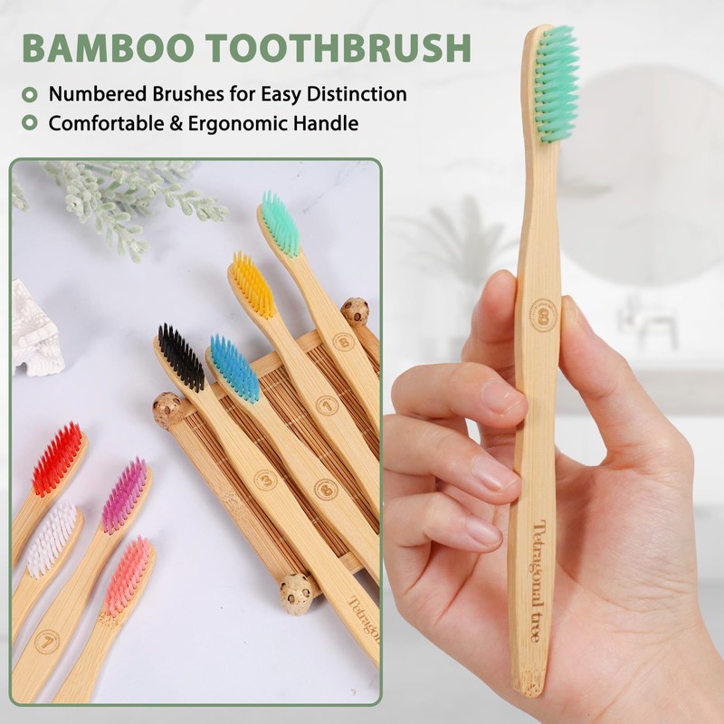 Tetragonal tree 8 Count Biodegradable Bamboo Toothbrushes - Natural Toothbrush