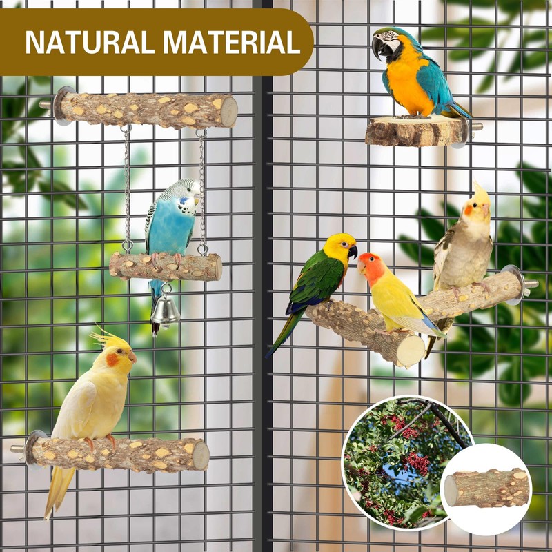 Bird Perches,4pcs Natural Wood Birds Stand Branch, Bird Perch Chewing