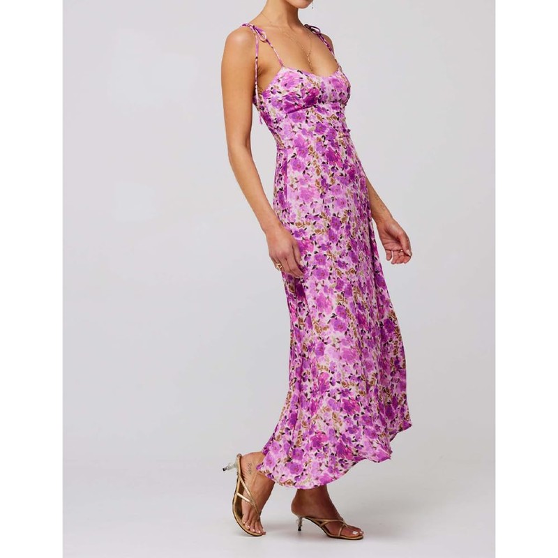 ABYOVRT Women Floral Maxi Dress Tie Front Cut Out Backless