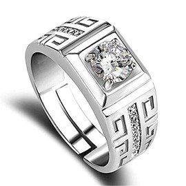 CCTUNG Rings 925 Sterling Silver Rings For Men Shining Crystal Adjustable Size Gifts Engagement Wedding Jewelry-Resizable