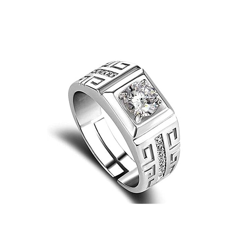 CCTUNG Rings 925 Sterling Silver Rings For Men Shining Crystal