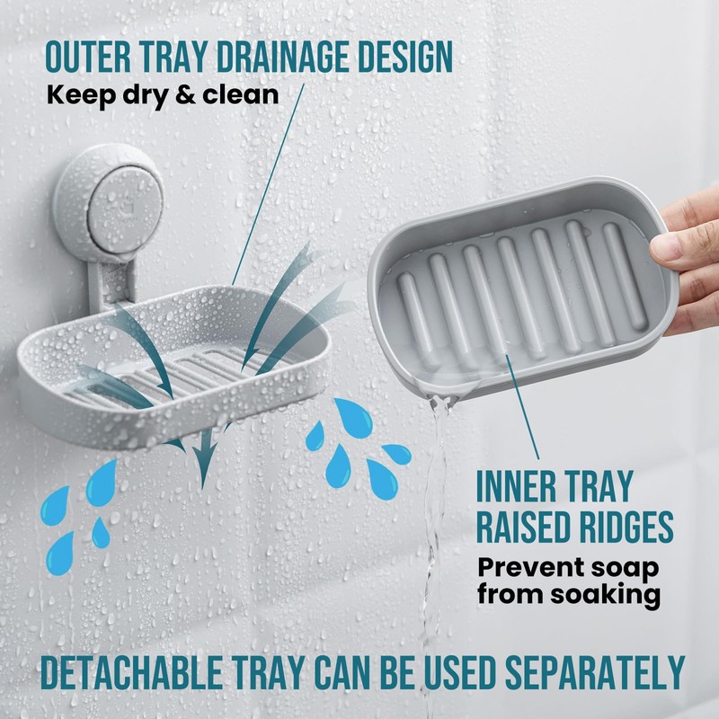 TAILI Soap Holder Soap Dish for Shower, Suction Cup Soap