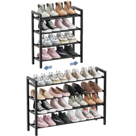 Mavivegue Expandable Shoe Rack, 4-Tier Shoe Organizer for Closet, Adjustable Shoe Rack for Front Door Entrance, Entryway