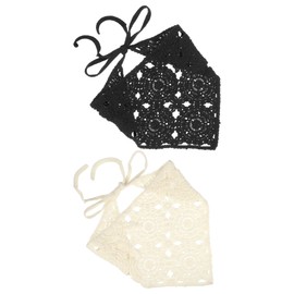 VOCOSTE 2pcs Crochet Bandanas, Floral Crochet Head Scarf, Crochet Headbands Hairbands Hair Scarf for Women Girls, Knitted Head Kerchief for Hair Styling Decor, White, Black