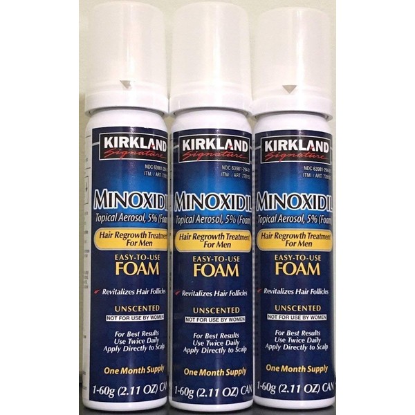 NEW - Kirkland Minoxidil for MEN Hair Growth Treatment Unscented 3 Month Supply Topical Aerosol 5% (Foam), (Compare to Men's Rogaine's Active Ingredient)