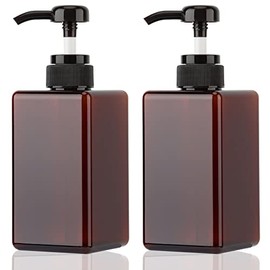 450ml (15.2oz) Pump Bottle Dispenser Jansburg 2Pack Refillable Square Plastic Lotion Dispenser Empty Lotion Pump Bottle for Essential Oil Soap Lotion Shampoo, Bathroom/Kitchen/Travel Amber
