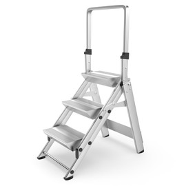 APARECIUM 3-Step Ladder, Aluminum Step Stool w/Safety Foldable Handle, Safety Jumbo Stepladder Extra Wide Anti-Slip Pedal, Utility Step Stool Type 1A, Heavy Duty 330 Lbs Rated