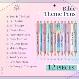 12 Pieces Christian Gifts Bible Verse Ballpoint Pens Glitter Religious Pens with Inspirational Quotes Christian Pens Creative Gift for School Office Co-worker Colleague Church Favor