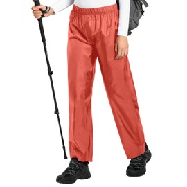 Hebepol Women's Lightweight Waterproof Windproof Hiking Rain Pants Foldable Fishing Outdoor Rain Pants with Storage Bag Coral Red