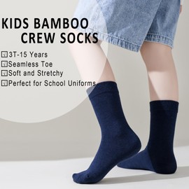 EPEIUS Socks for Boys Toddler Girls Thin Soft School Uniform Dress Socks Seamless Viscose Crew White Navy 4-6 Years Old (Navy 6 Pack,S)